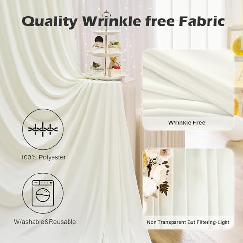 NSSONBEN 30ft x 10ft Wrinkle Free Ivory Backdrop Curtain for Parties, 6 Panels 5x10ft Silky Polyester Ivory Wedding Backdrop Drapes Photo Back Drop Cloth for Birthday Baby Shower Photography Background - Image 4
