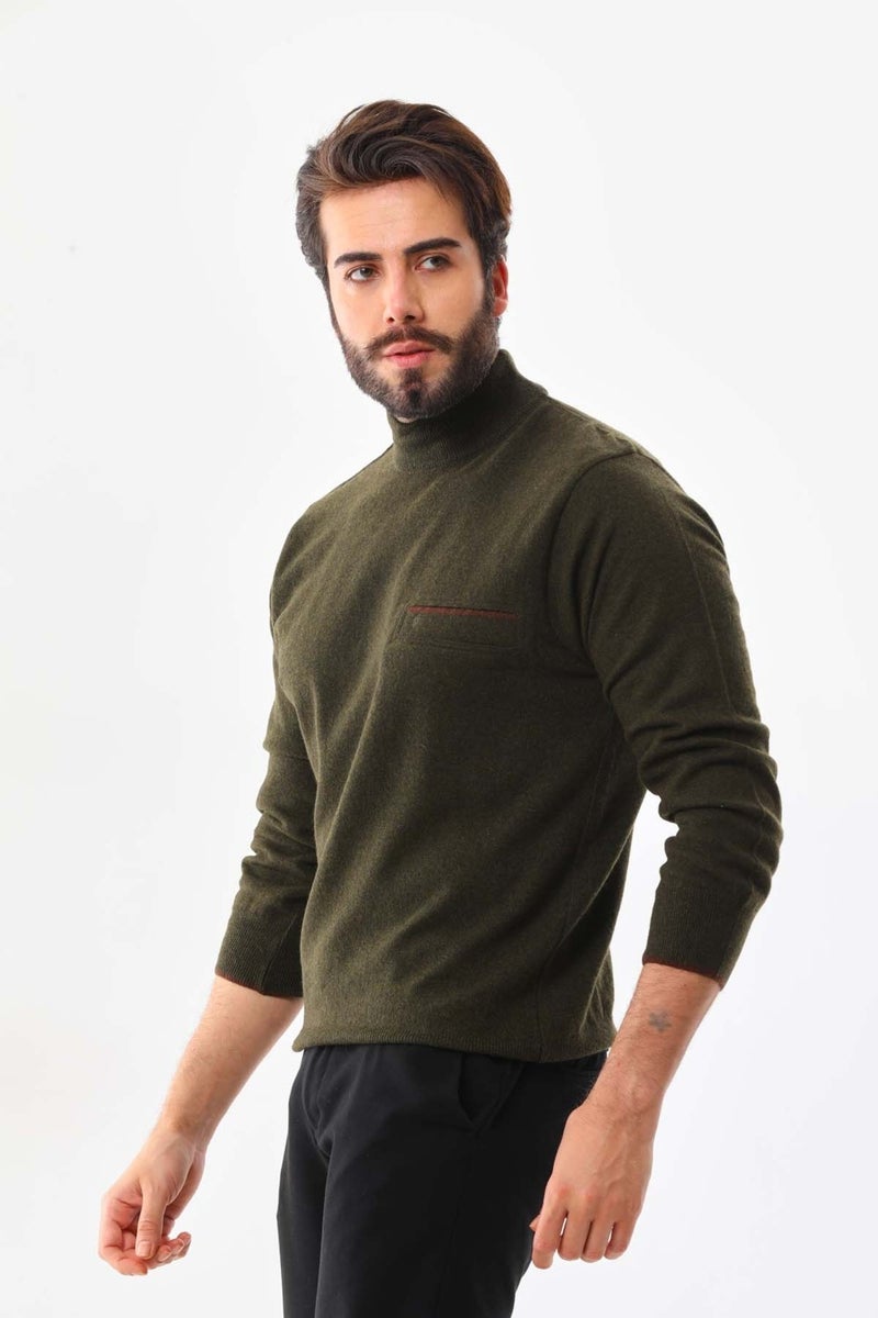 Sanfa Men's Half Turtleneck Pure Wool Sweater 2702 Green  - Image 2