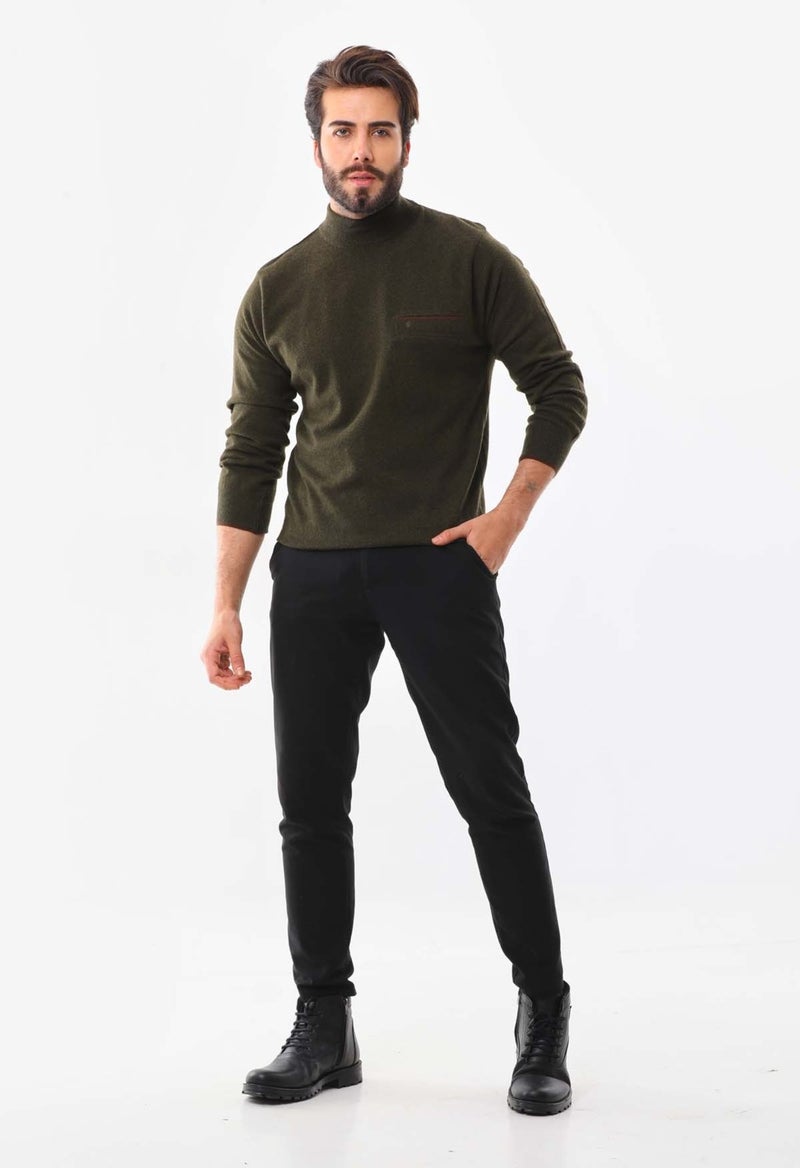 Sanfa Men's Half Turtleneck Pure Wool Sweater 2702 Green  - Image 1