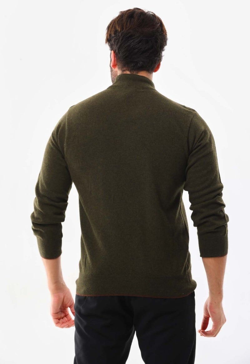 Sanfa Men's Half Turtleneck Pure Wool Sweater 2702 Green  - Image 3