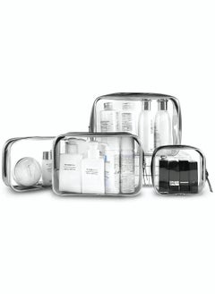 Clear Makeup Bag Organiser Set, Waterproof Portable Clear Makeup Bag Zipper Cosmetics Bag Transparent PVC Zippered Toiletry Bag Organizers With Handle for Vacation Travel, Bathroom (4PCS Clear-Black)
