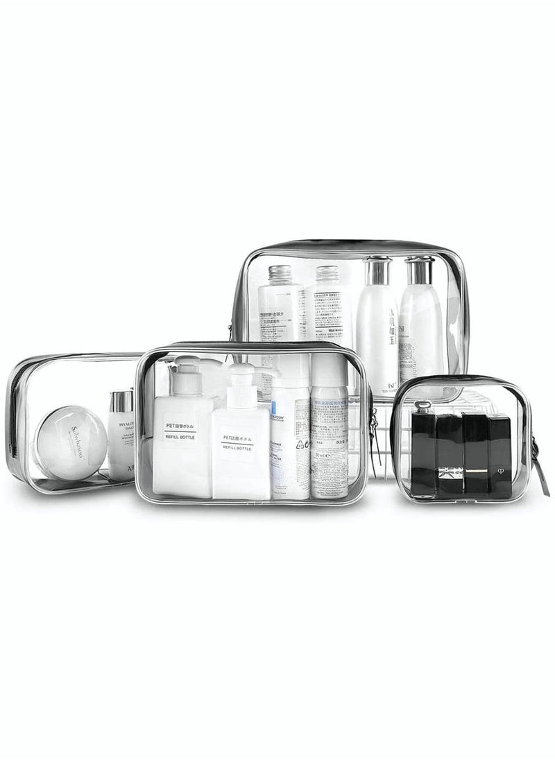 KASTWAVE - Clear Makeup Bag Organiser Set, Waterproof Portable Clear Makeup Bag Zipper Cosmetics Bag Transparent PVC Zippered Toiletry Bag Organizers With Handle for Vacation Travel, Bathroom (4PCS Clear-Black) - Image 1