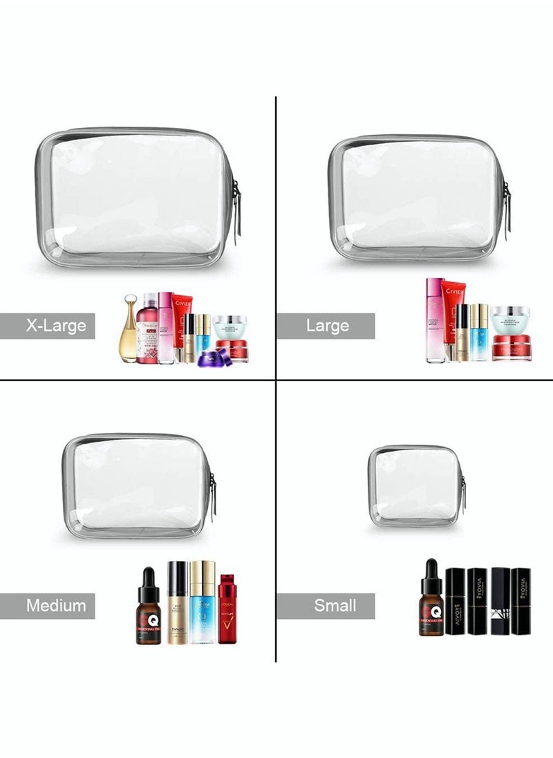 KASTWAVE - Clear Makeup Bag Organiser Set, Waterproof Portable Clear Makeup Bag Zipper Cosmetics Bag Transparent PVC Zippered Toiletry Bag Organizers With Handle for Vacation Travel, Bathroom (4PCS Clear-Black) - Image 1