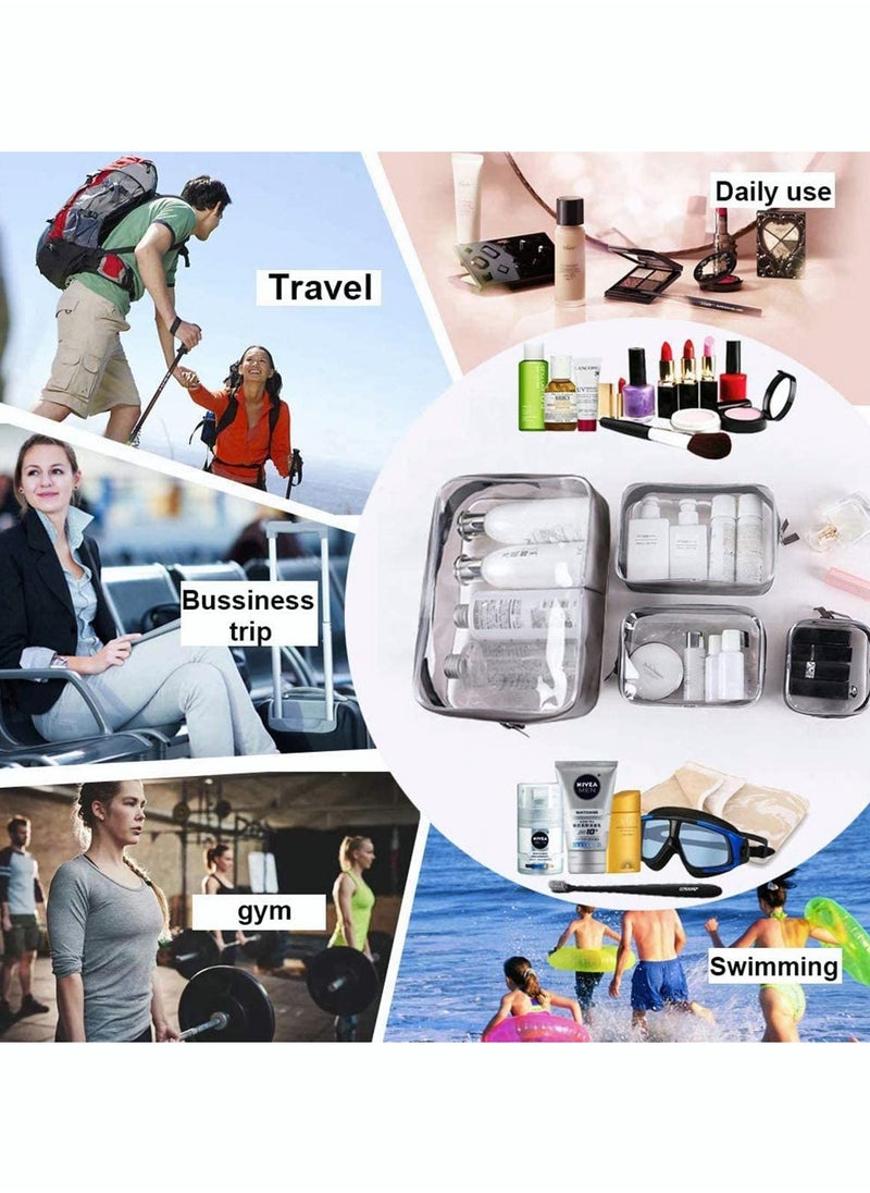 KASTWAVE - Clear Makeup Bag Organiser Set, Waterproof Portable Clear Makeup Bag Zipper Cosmetics Bag Transparent PVC Zippered Toiletry Bag Organizers With Handle for Vacation Travel, Bathroom (4PCS Clear-Black) - Image 1