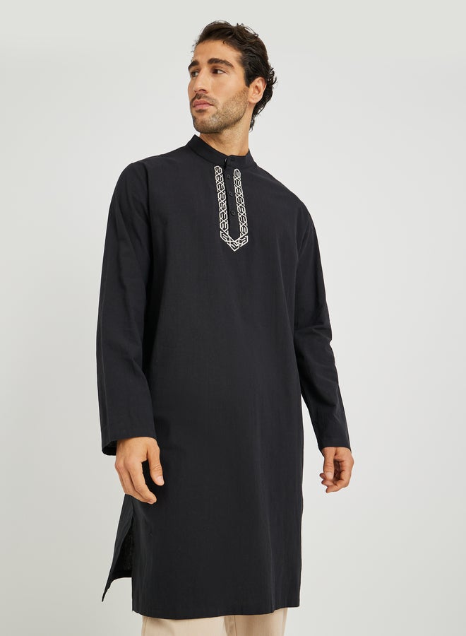 Take Two Take Two Men Black Sequin Detail Button Front Long Sleeve Thobe  - Image 1