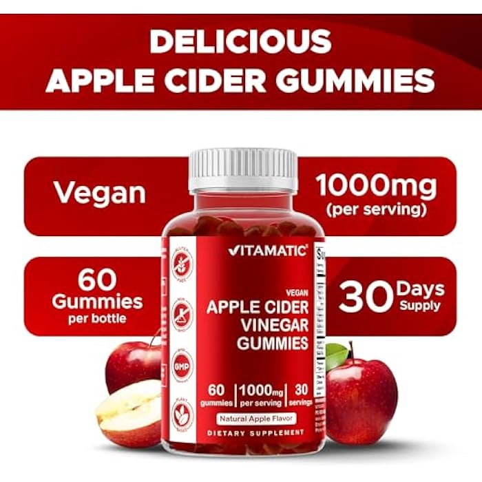 Vitamatic فيتاميناتك حبوب خل التفاح - 1000 ملغ لكل حصة - 60 حبة نباتية - حبوب خل التفاح لدعم التخلص من السموم، فقدان الوزن، زيادة الطاقة، الهضم وصحة الأمعاء - Image 4