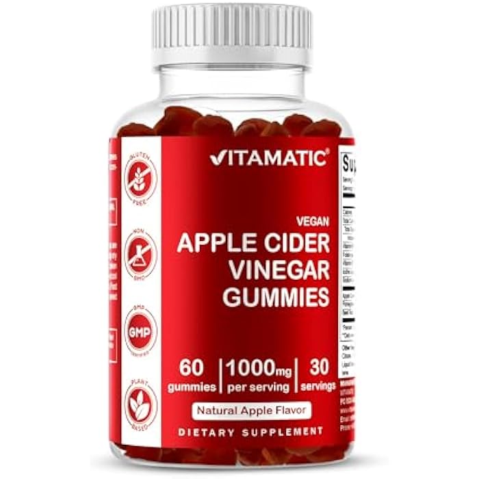Vitamatic فيتاميناتك حبوب خل التفاح - 1000 ملغ لكل حصة - 60 حبة نباتية - حبوب خل التفاح لدعم التخلص من السموم، فقدان الوزن، زيادة الطاقة، الهضم وصحة الأمعاء - Image 1