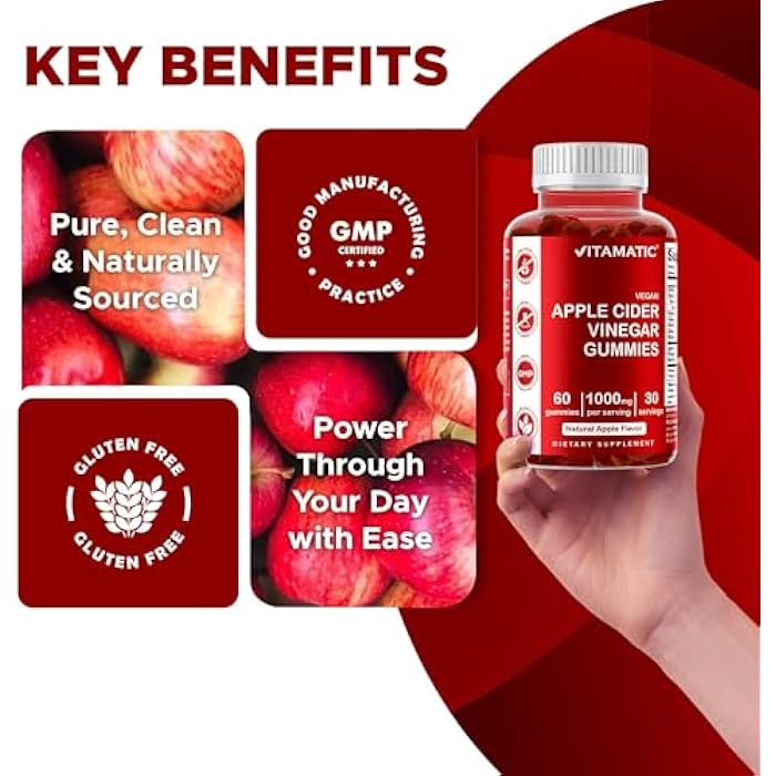 Vitamatic فيتاميناتك حبوب خل التفاح - 1000 ملغ لكل حصة - 60 حبة نباتية - حبوب خل التفاح لدعم التخلص من السموم، فقدان الوزن، زيادة الطاقة، الهضم وصحة الأمعاء - Image 5