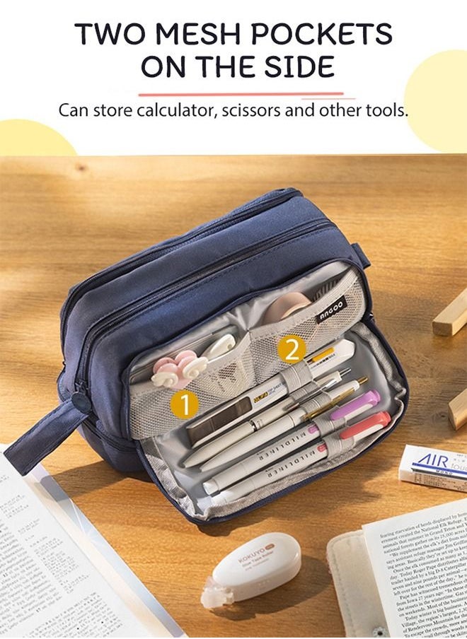 ANGOO Big Capacity Pencil Holders Canvas High Large Storage Pouch Marker Pen Case Simple Stationery Bag School College Office Organizer for Teens Girls Adults Student  - Image 4