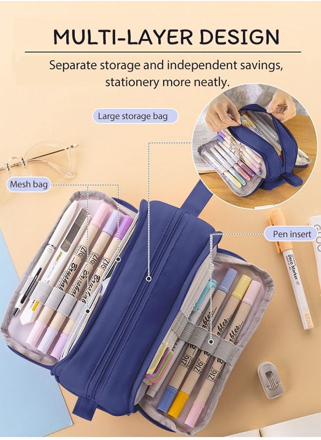 ANGOO Big Capacity Pencil Holders Canvas High Large Storage Pouch Marker Pen Case Simple Stationery Bag School College Office Organizer for Teens Girls Adults Student  - Image 3