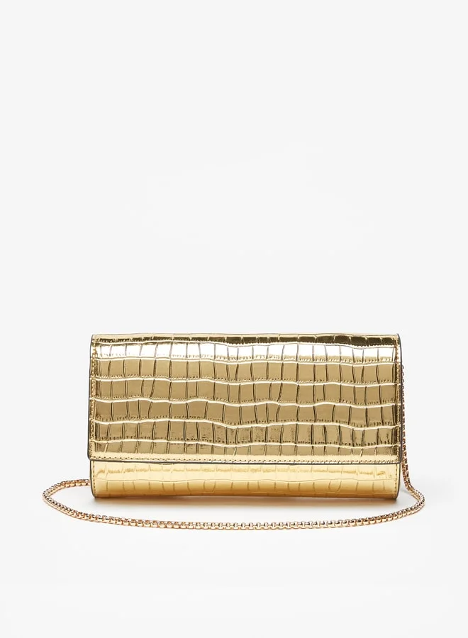 سيليست Women's Textured Clutch with Metallic Chain Strap and Snap Button Closure