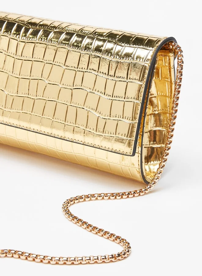 سيليست Women's Textured Clutch with Metallic Chain Strap and Snap Button Closure