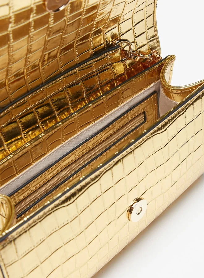 سيليست Women's Textured Clutch with Metallic Chain Strap and Snap Button Closure