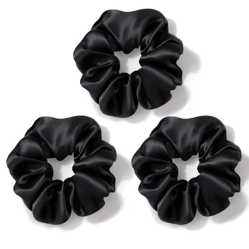 Zenssia Silk Scrunchies for Hair, Mulberry Silk Hair Ties for Women and Girls, No Damage Elastic Ponytail Holdersï¼ˆBlack, 3 Packï¼‰ - Image 1