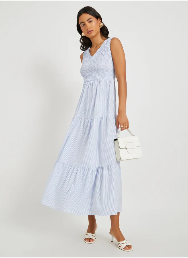 تايك تو Striped Smocked Maxi Dress