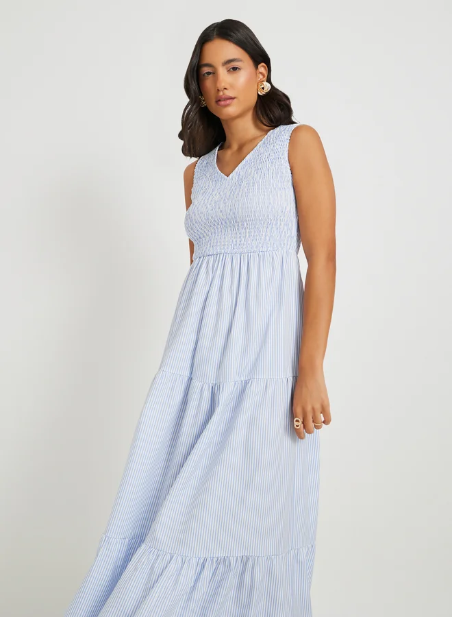 Take Two Striped Smocked Maxi Dress