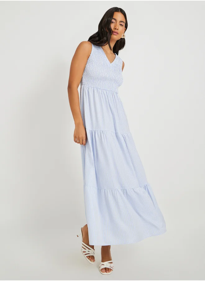 تايك تو Striped Smocked Maxi Dress