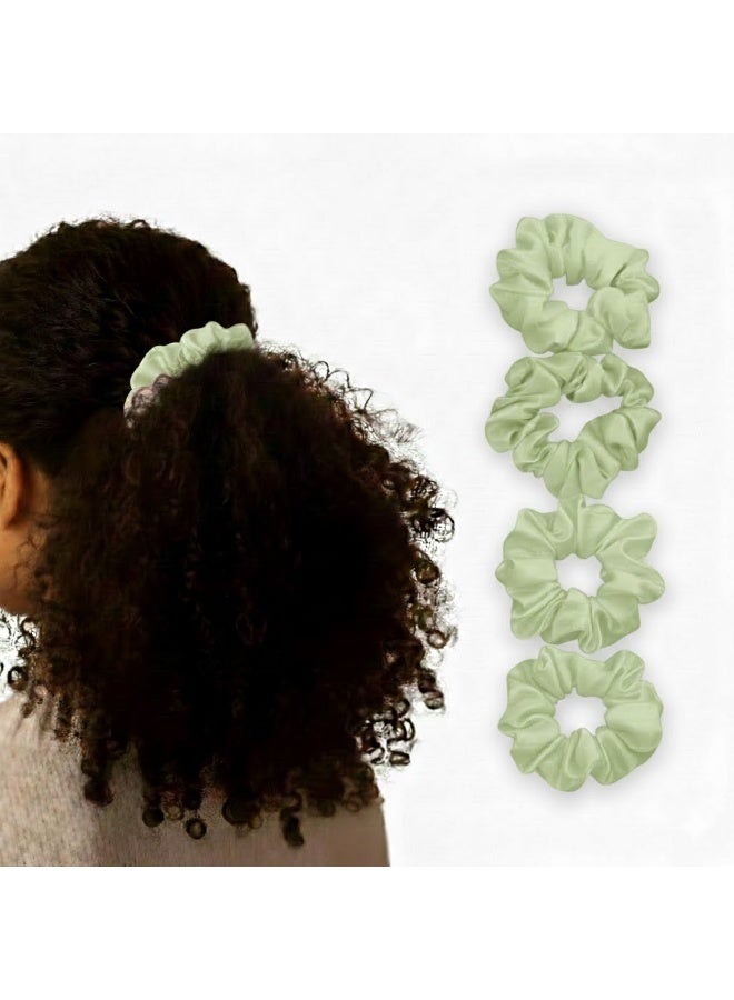 Softspot Satin Scrunchies for Women and Girls – No Dent Hair Ties, Soft & Gentle, Anti-Frizz, Suitable for Thick, Thin, Curly & Straight Hair, Pack of 4 (Green) - Image 2