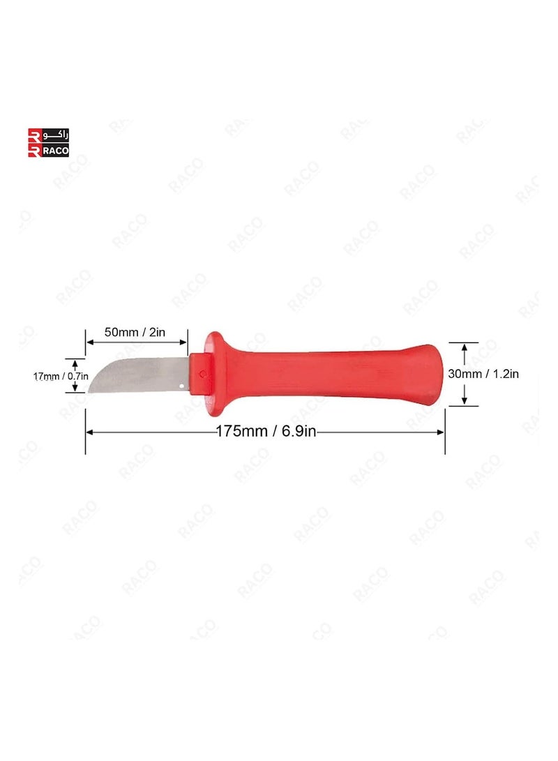 RACO RACO Stripping Knife, Electrician Cable Knife with High-Accuracy Grinding Comfortable Insulated Handle, High Carbon Steel Blade with Plastic Scabbard for Wire and Cable Stripping  - Image 3
