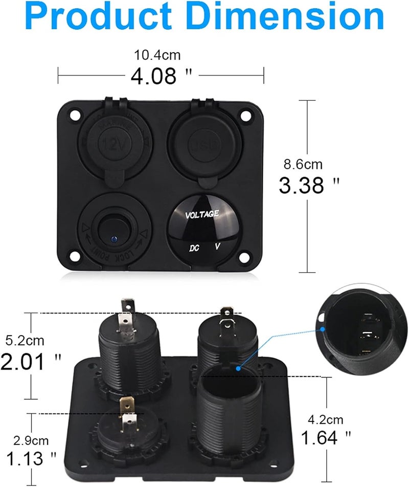 Wivplex 4 Hole Panel Dual USB Charger with Voltmeter - Image 2