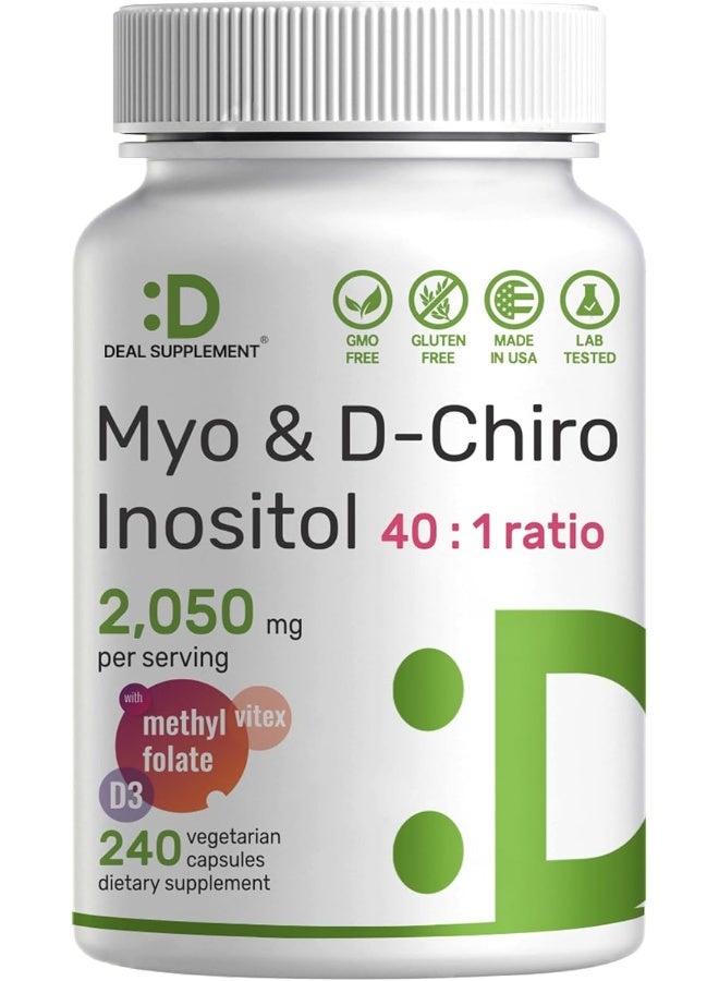 DEAL SUPPLEMENT Myo-Inositol & D-Chiro Inositol Supplement (40:1) 2,050Mg Per Serving, 240 Veggie Capsules – With Folate, Vitamin D3, & Vitex Complex – Women Health Supplements – Non-Gmo - Image 1