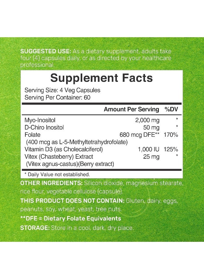 DEAL SUPPLEMENT Myo-Inositol & D-Chiro Inositol Supplement (40:1) 2,050Mg Per Serving, 240 Veggie Capsules – With Folate, Vitamin D3, & Vitex Complex – Women Health Supplements – Non-Gmo - Image 2
