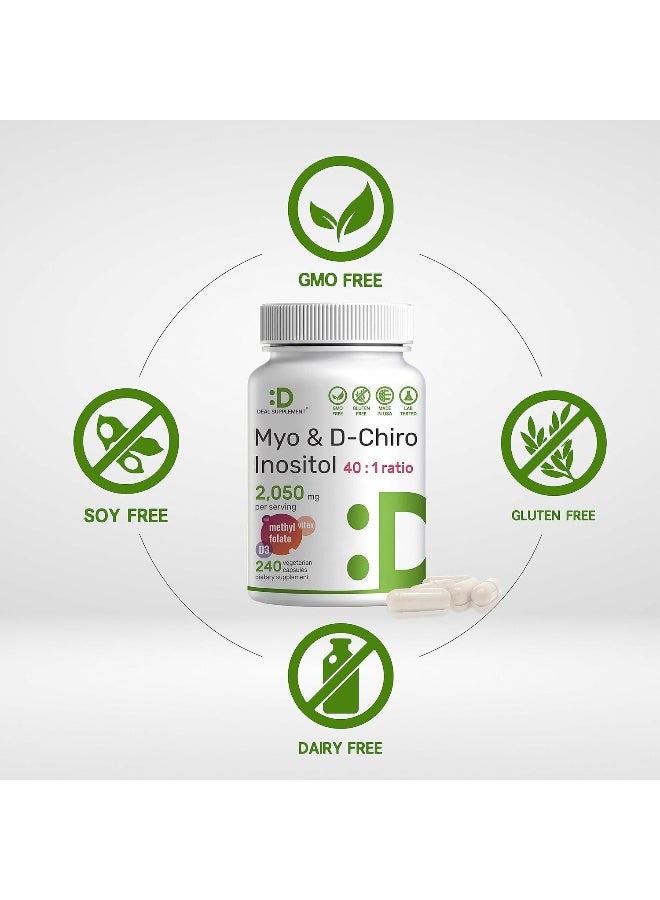 DEAL SUPPLEMENT Myo-Inositol & D-Chiro Inositol Supplement (40:1) 2,050Mg Per Serving, 240 Veggie Capsules – With Folate, Vitamin D3, & Vitex Complex – Women Health Supplements – Non-Gmo - Image 3