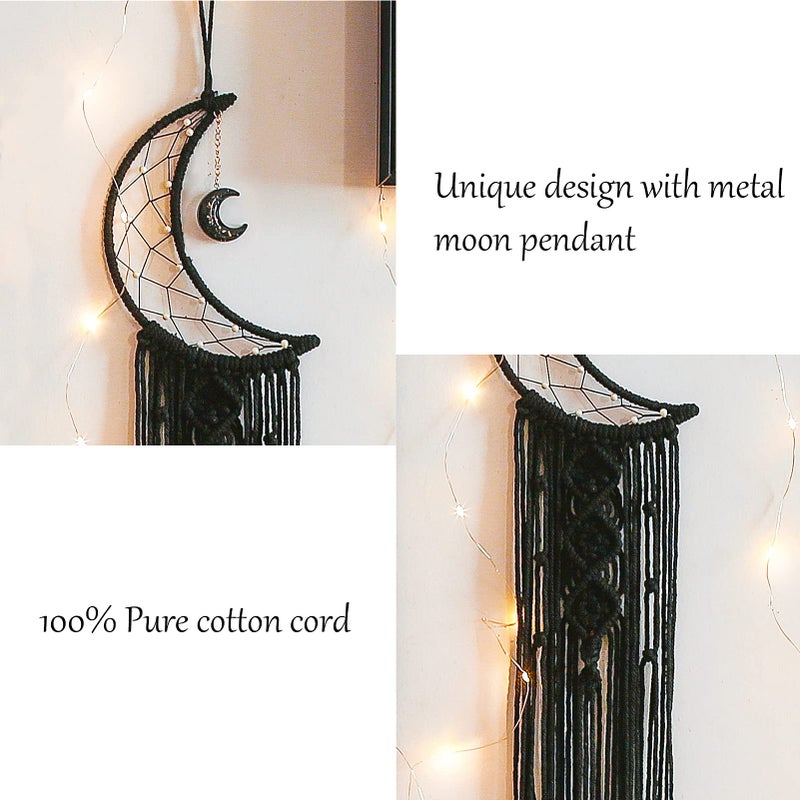 Tarklanda Moon Star Dream Catcher Decor, 2pcs Boho Home Moon Star Black Dreamcatcher, Bohemian Wall Hanging Dream Catcher Decor for Home Bedroom Craft Decoration for Holiday Valentine Day Gifts - Image 3