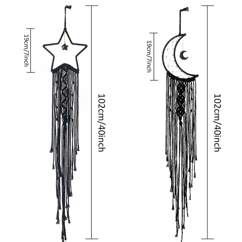 Tarklanda Moon Star Dream Catcher Decor, 2pcs Boho Home Moon Star Black Dreamcatcher, Bohemian Wall Hanging Dream Catcher Decor for Home Bedroom Craft Decoration for Holiday Valentine Day Gifts - Image 2