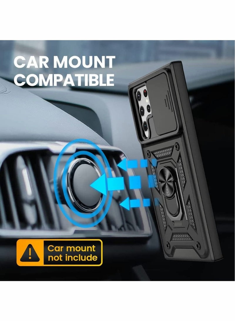 Captaintech Case for Samsung Galaxy S22 Ultra Case with Holder Slide Camera Cover, KASTWAVE Built in 360° Rotate Ring Car Kickstand Magnetic Cover Case for Samsung S22 Ultra Cover 5G 6.8 inch BLACK - Image 5