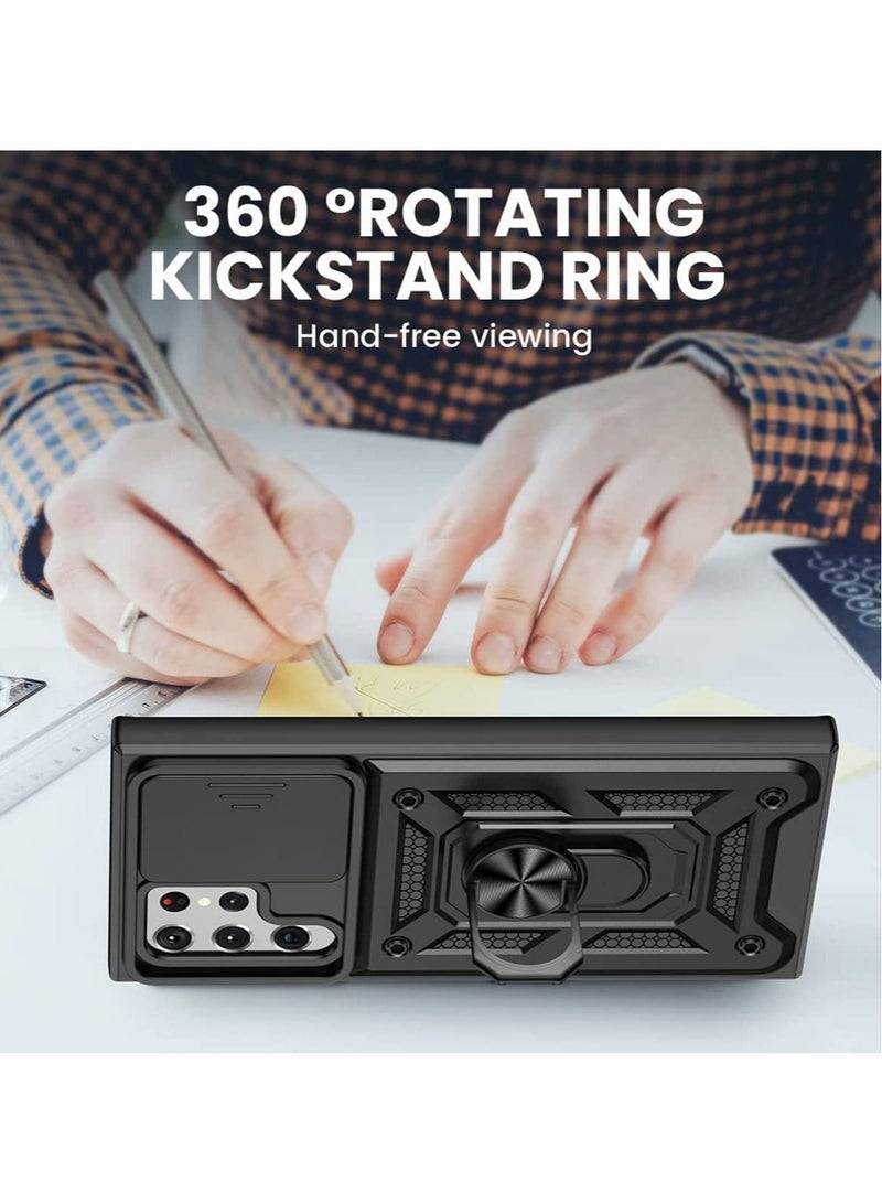 Captaintech Case for Samsung Galaxy S22 Ultra Case with Holder Slide Camera Cover, KASTWAVE Built in 360° Rotate Ring Car Kickstand Magnetic Cover Case for Samsung S22 Ultra Cover 5G 6.8 inch BLACK - Image 2
