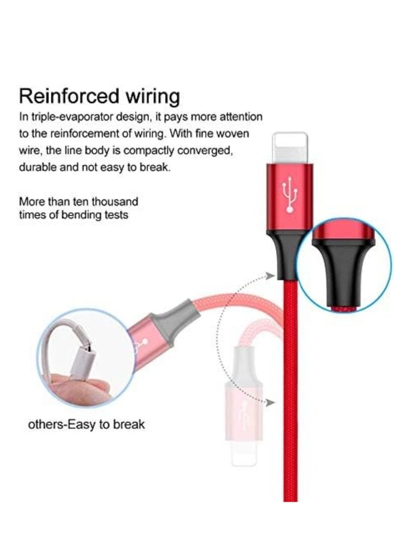 Multi USB Charger Cable, 3 in 1 Nylon Braided Multiple USB Fast Charging Cable Port Connectors Compatible with Cell Phones Tablets Universal Use - 4.1ft (1.25 Meters) - Red