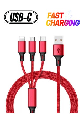 Multi USB Charger Cable, 3 in 1 Nylon Braided Multiple USB Fast Charging Cable Port Connectors Compatible with Cell Phones Tablets Universal Use - 4.1ft (1.25 Meters) - Red - pzsku/Z01FC9393F2A3F6E235DCZ/45/_/1738267155/c8285d03-2b4d-41e5-863c-23d7e3cd1684