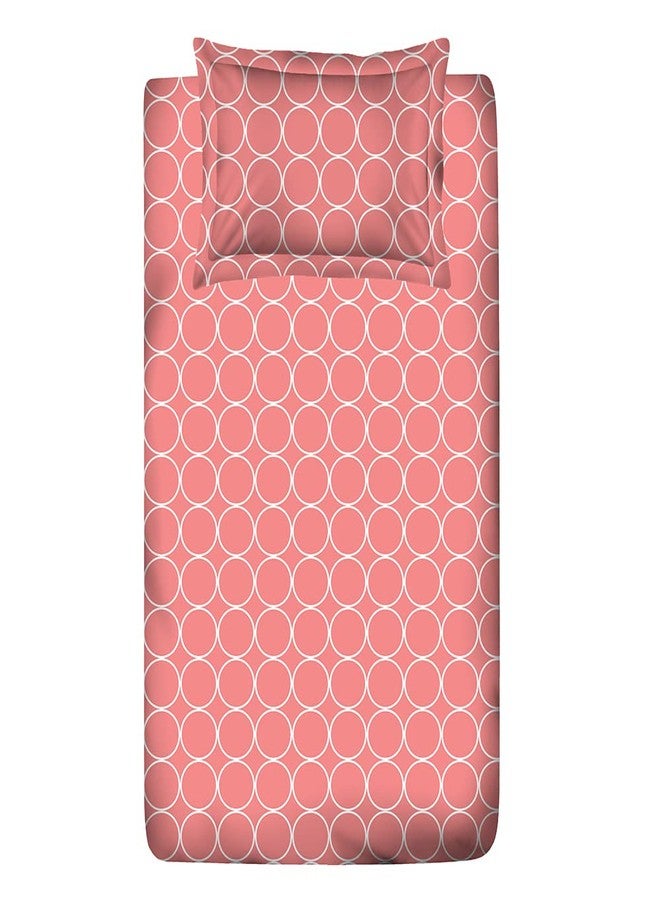 Layers ملاءة سرير قطنية 100% متعددة الطبقات لسرير مفرد مع غطاء وسادة واحد (نقشة هندسية دائرية، لون وردي) خفيفة الوزن، تسمح بمرور الهواء، تمتص الرطوبة، مريحة في جميع الفصول، من المجموعة الكلاسيكية - Image 3