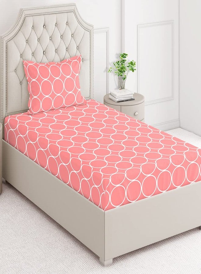 Layers ملاءة سرير قطنية 100% متعددة الطبقات لسرير مفرد مع غطاء وسادة واحد (نقشة هندسية دائرية، لون وردي) خفيفة الوزن، تسمح بمرور الهواء، تمتص الرطوبة، مريحة في جميع الفصول، من المجموعة الكلاسيكية - Image 2