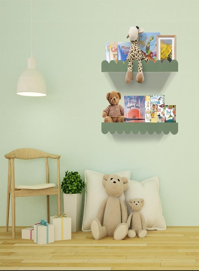 icnjdMopclean Nursery Book Shelves 20Inches, Scalloped Floating Shelves for Bedroom Kids, Nursery Shelves for Wall 2 Pack, Scalloped Shelf for Toddler Room, Baby Room, Sage, Large - Image 2