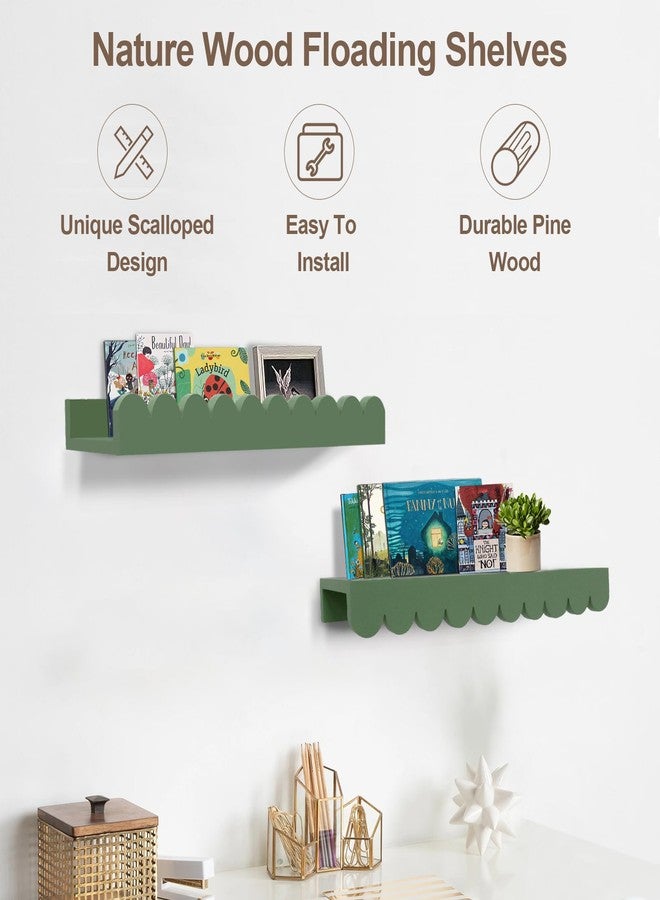 icnjdMopclean Nursery Book Shelves 20Inches, Scalloped Floating Shelves for Bedroom Kids, Nursery Shelves for Wall 2 Pack, Scalloped Shelf for Toddler Room, Baby Room, Sage, Large - Image 4