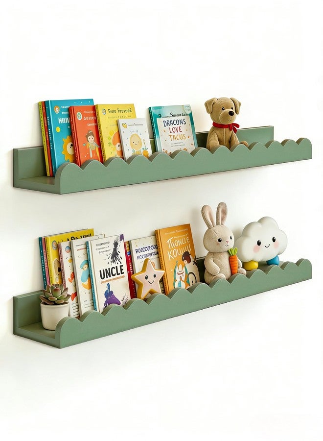 icnjdMopclean Nursery Book Shelves 20Inches, Scalloped Floating Shelves for Bedroom Kids, Nursery Shelves for Wall 2 Pack, Scalloped Shelf for Toddler Room, Baby Room, Sage, Large - Image 1
