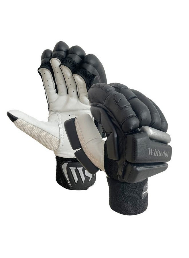 WHITEDOT SPORTS WHITEDOT SPORTS Citadel Levlon White Players Cricket Batting Gloves, Suitable for Mens Right Hand, Leather Batting Gloves Black,Large - Image 1