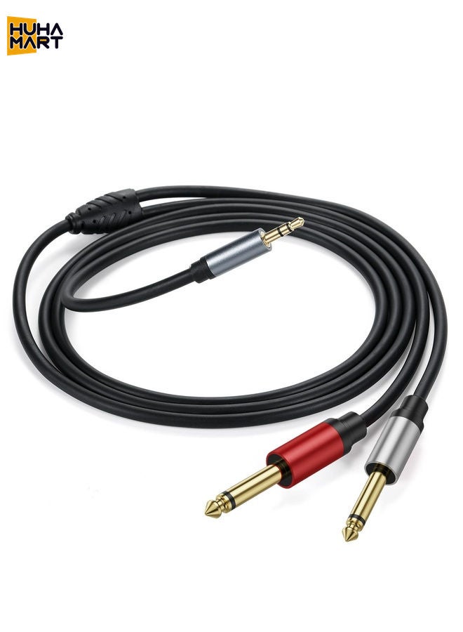 HuHa Mart 2m Gold Plated 3.5mm TRS Stereo to Dual 6.35mm TS Mono Y Splitter Adapter Audio Cable(Black) - Image 1