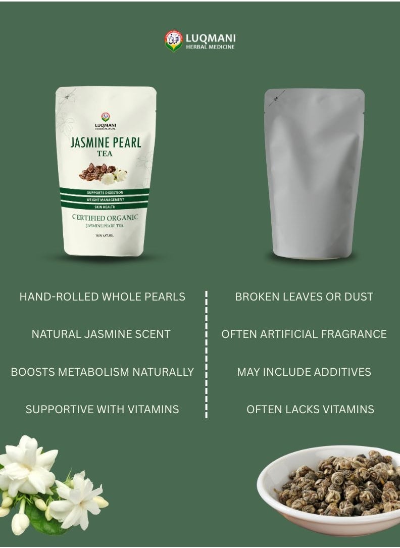 Luqmani 100% Pure Jasmine Pearls Green Tea for Weight Loss - Green Tea with Jasmine Buds - Loose Leaf Tea - 35 Gm