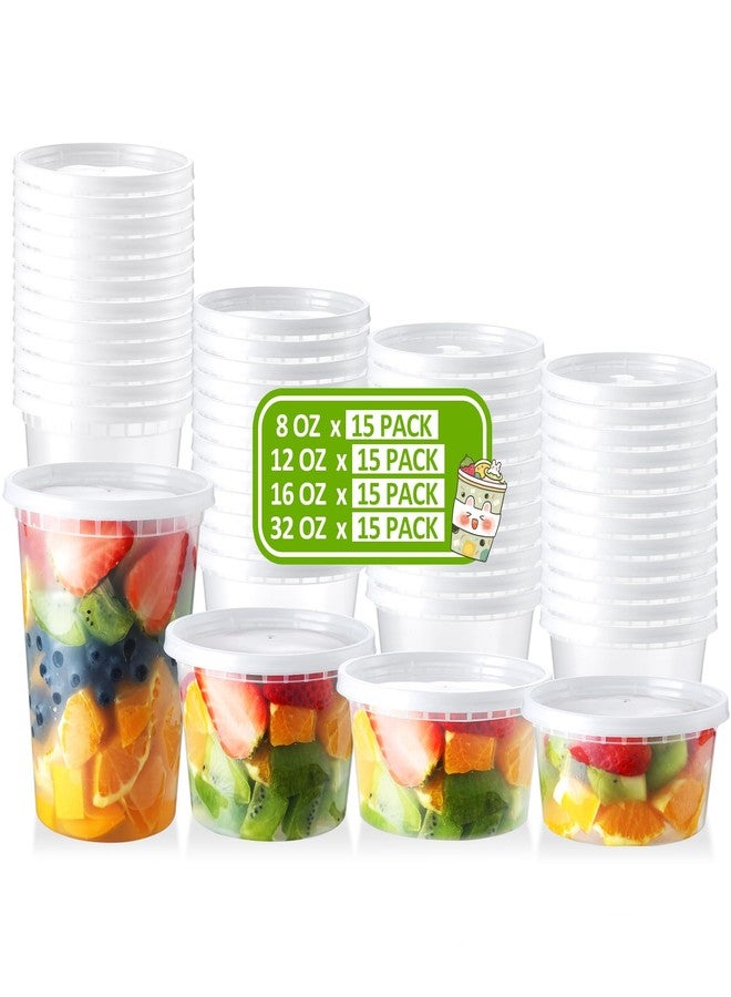 NEEBAKE 60 Set Deli Containers with Lids - 8oz 12oz 16oz 32oz Combo Plastic Food Storage Containers with Lids, Assorted Size To-Go Containers, Meal Prep Variety pack - Image 1