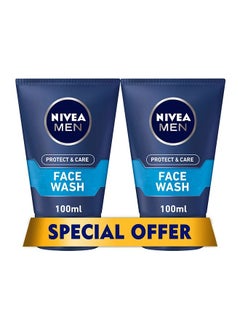 NIVEA MEN Face Wash Cleanser, Protect & Care Active Charcoal, 2x100ml