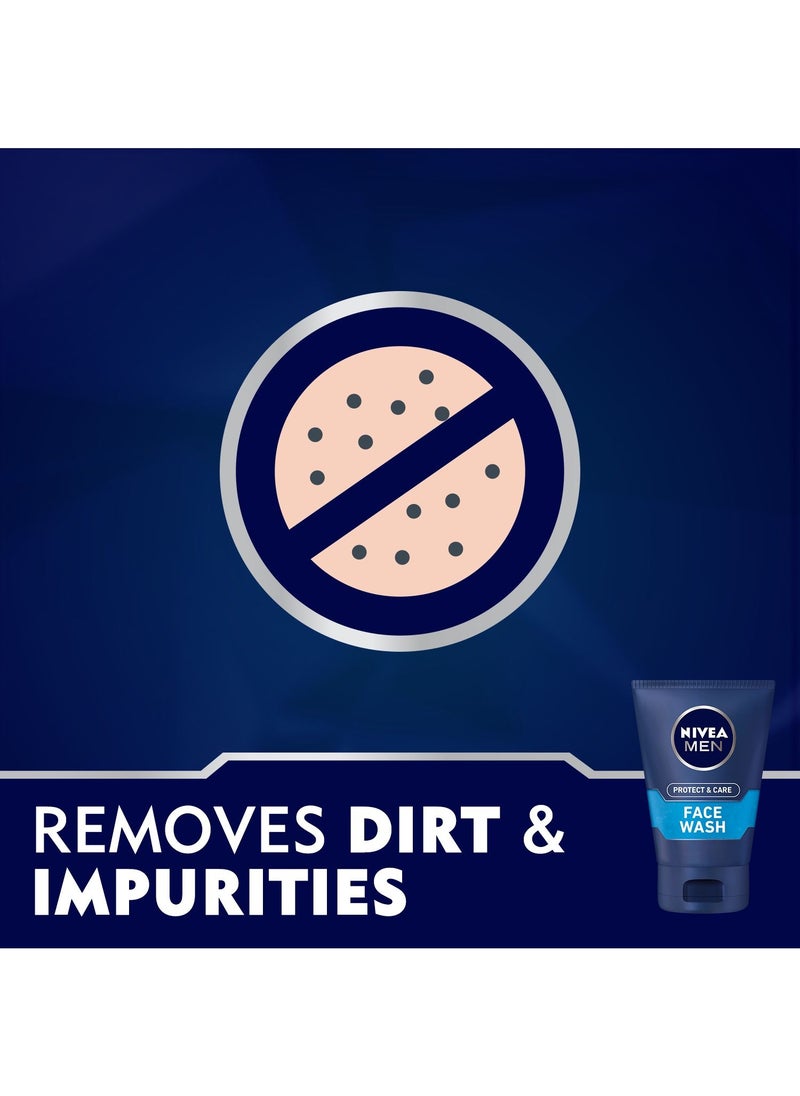 Nivea - NIVEA MEN Face Wash Cleanser, Protect & Care Active Charcoal, 2x100ml - Image 1