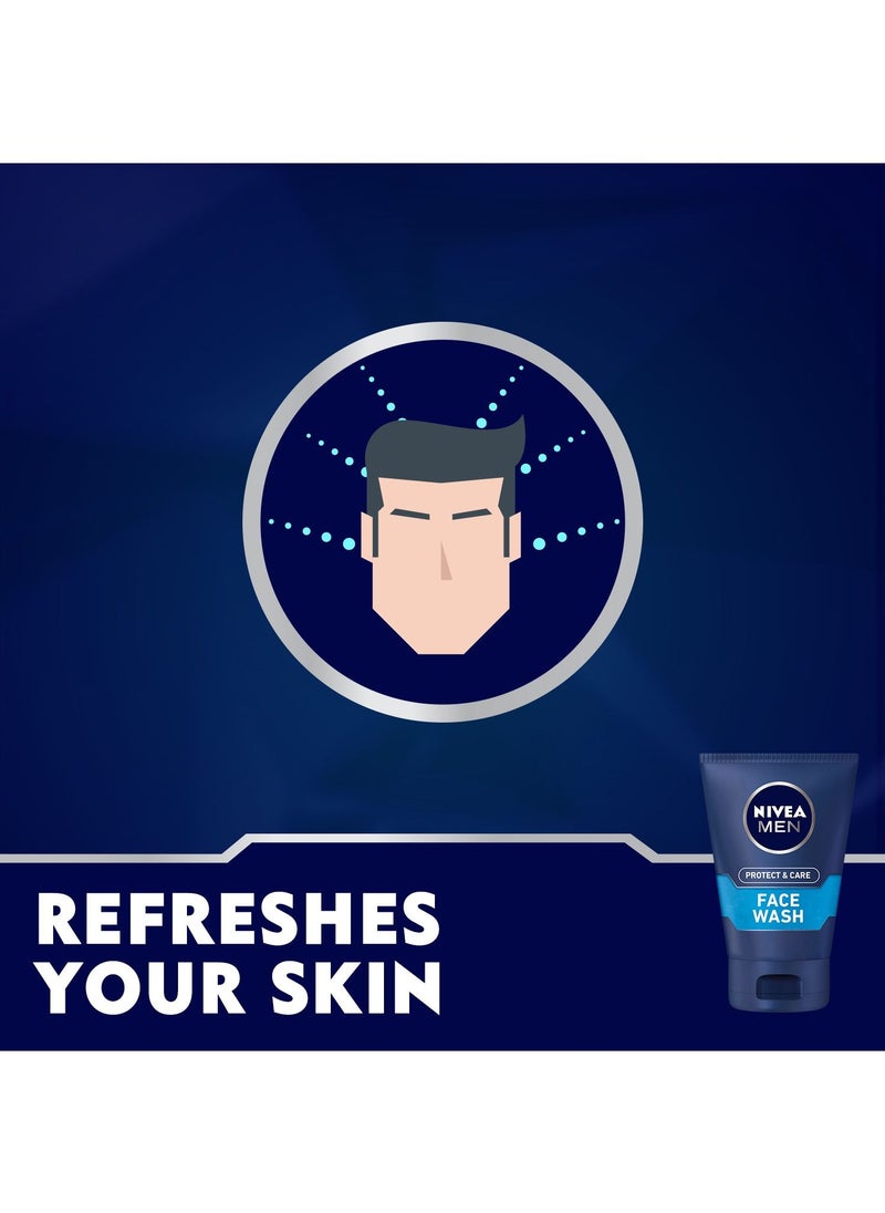 Nivea - NIVEA MEN Face Wash Cleanser, Protect & Care Active Charcoal, 2x100ml - Image 1