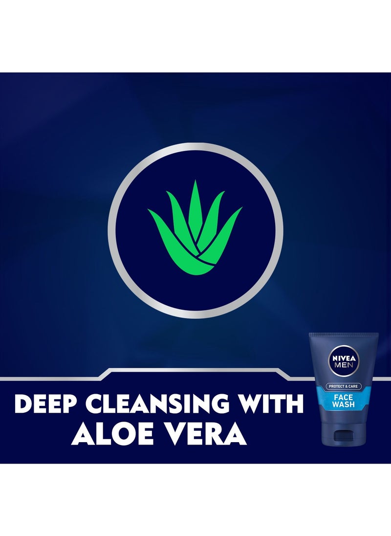 Nivea - NIVEA MEN Face Wash Cleanser, Protect & Care Active Charcoal, 2x100ml - Image 1