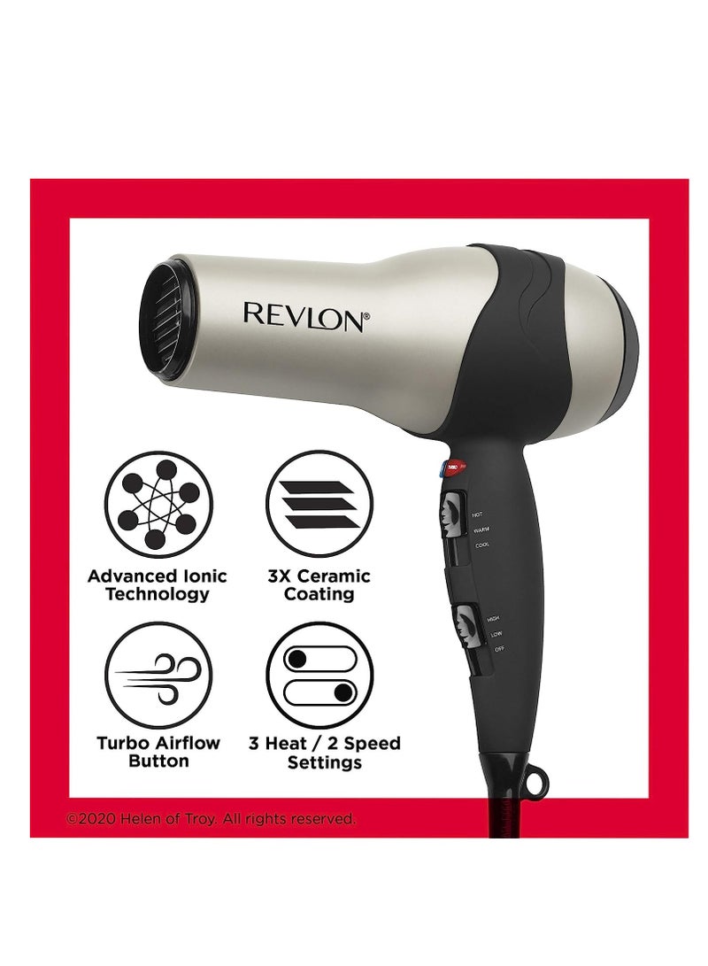Revlon REVLON Turbo Hair Dryer with Advanced Ionic Technology, Ceramic Coating | Turbo Heat and Cold Shot Features, 1875 Watts for Fast Drying and Shine (Silver) - Image 4