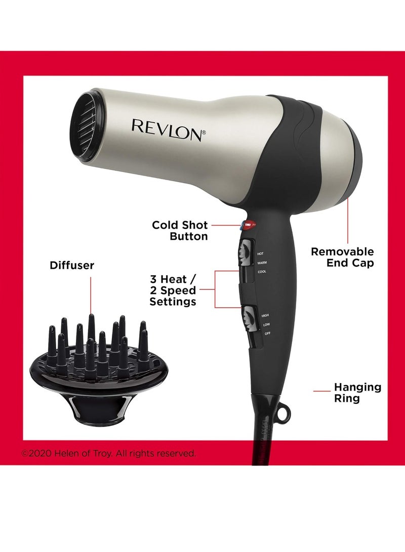 Revlon REVLON Turbo Hair Dryer with Advanced Ionic Technology, Ceramic Coating | Turbo Heat and Cold Shot Features, 1875 Watts for Fast Drying and Shine (Silver) - Image 5