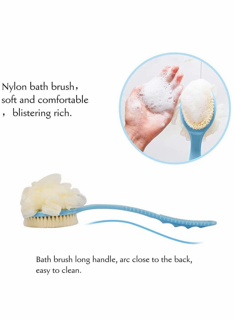 Excefore 2 IN 1 Long handle Bath Body Brush with Soft Loofah and Nylon Wool, Back Scrubber Bath Mesh Sponge for Skin Exfoliating Bath, Massage Suitable for Wet or Dry, Men and Women Blue - Image 3