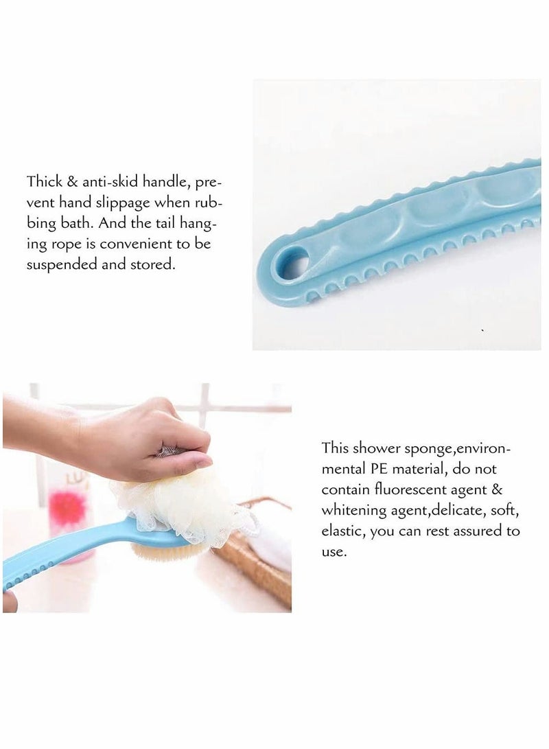 Excefore 2 IN 1 Long handle Bath Body Brush with Soft Loofah and Nylon Wool, Back Scrubber Bath Mesh Sponge for Skin Exfoliating Bath, Massage Suitable for Wet or Dry, Men and Women Blue - Image 4